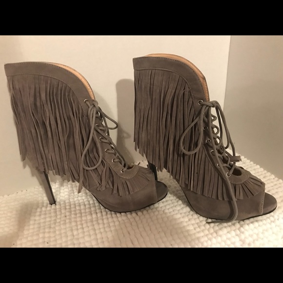 Gray lace up open toe booties - Picture 3 of 6
